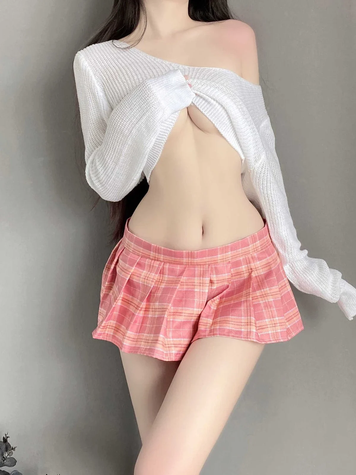 C-1055 Sexy College Off-the-Shoulder Lingerie Set - Preppy Style