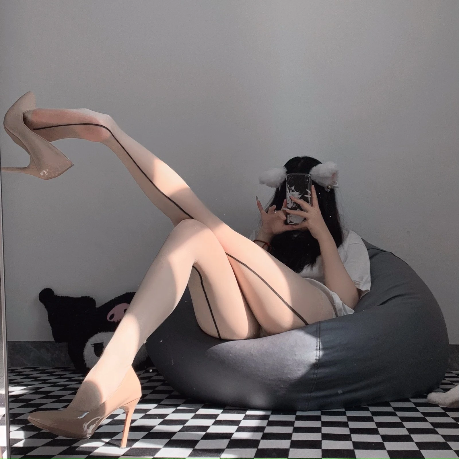 W-3084 Alluring Black Silk Fishnet Lace Jumpsuit Stockings - Image 5