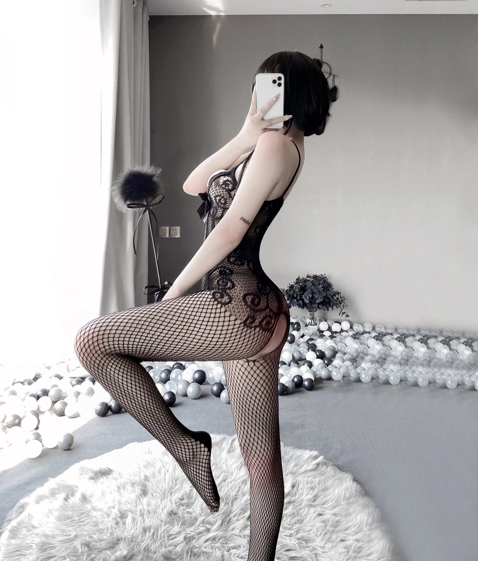 W-3101 Erotic mesh bandeau open crotch one-piece