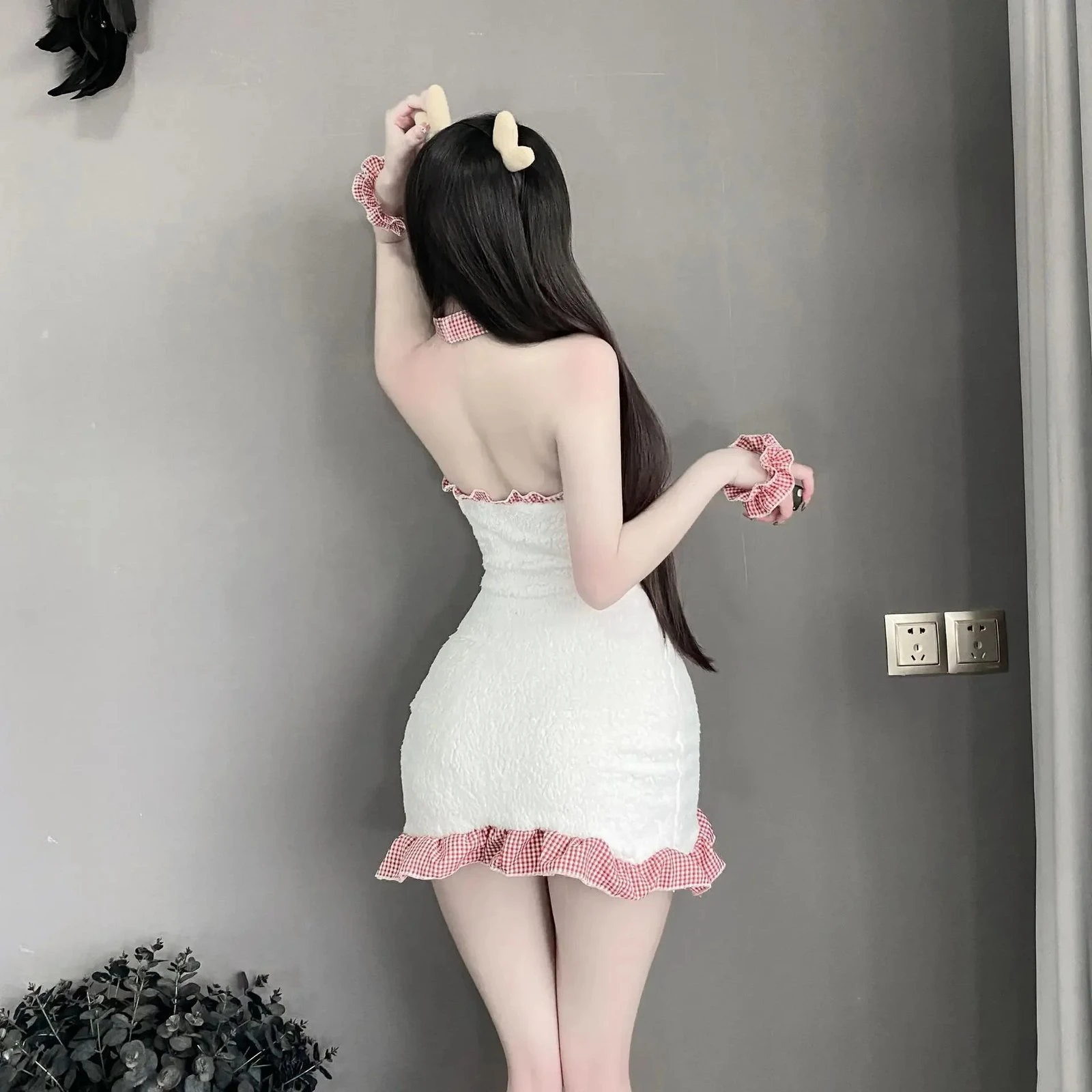 C-31 Sexy Lace Bow Nightgown Hip Skirt Deer Ears Lingerie - Image 3